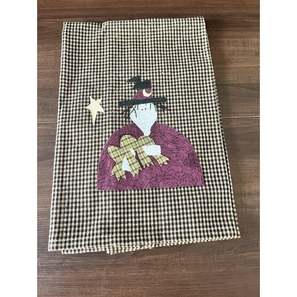 VINTAGE Tea Towel Hand Towel Primitive Patchwork Halloween Witch Handmade Plaid